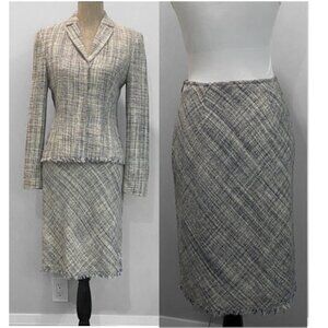 Sandra Angelozzi Silk Grey Tweed Suit with Pencil Skirt Size 34/36